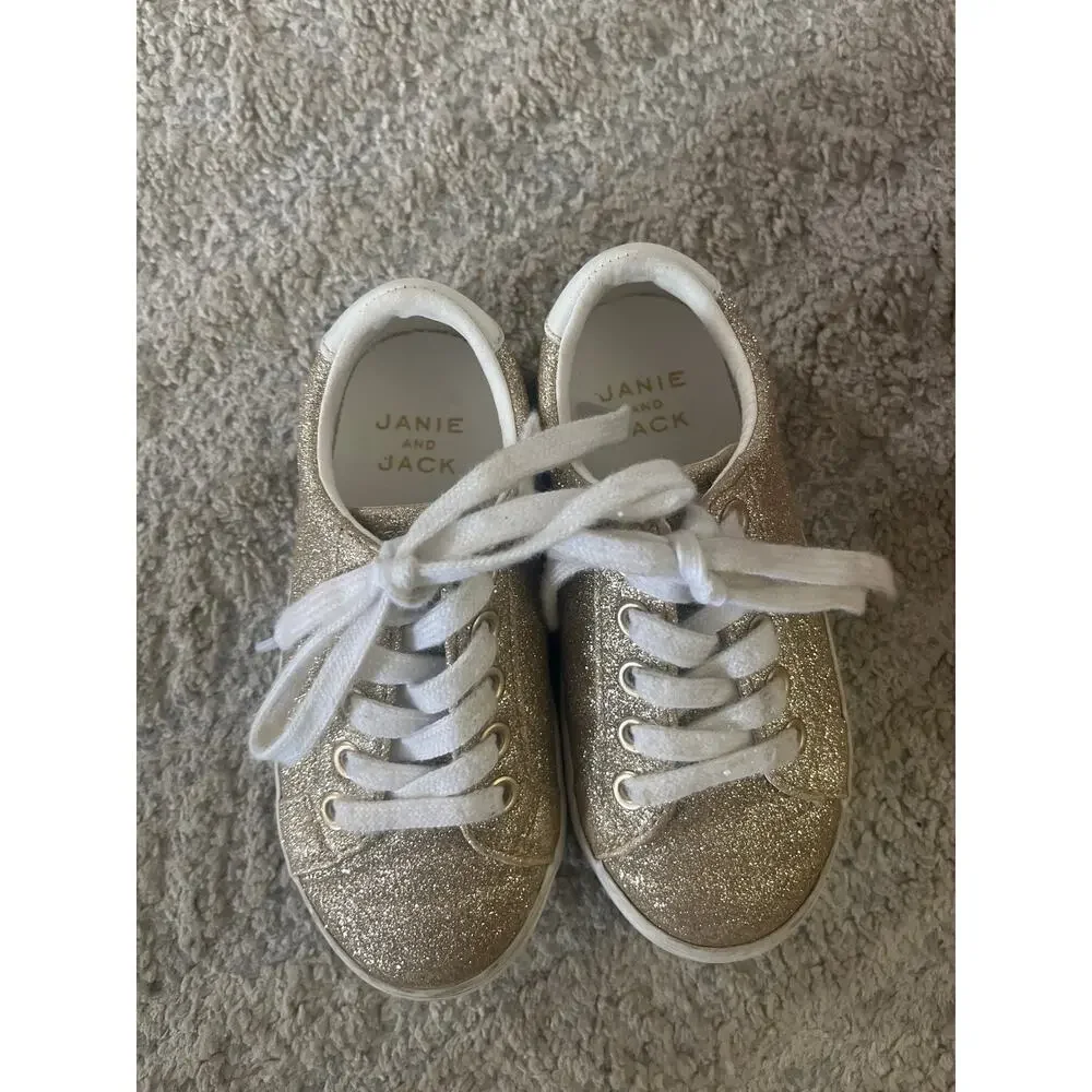 Janie and Jack Gold Sparkle Glitter Lace Up Sneakers 9